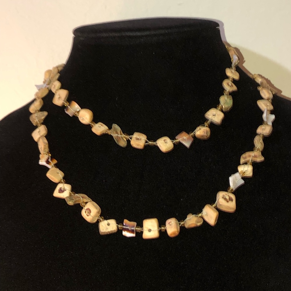 Vintage Driftwood Distressed Wood Beaded Long Strand Necklace MOD Brutalist Edgy - Picture 5 of 11
